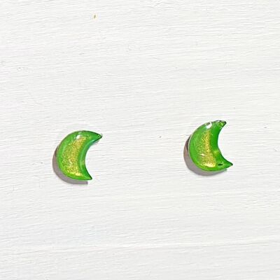 Vibrant iridescent green studs - Moon ,SKU1272