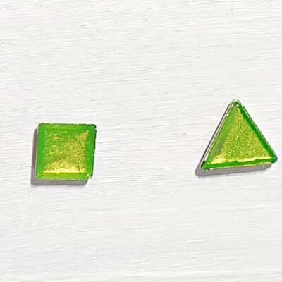 Vibrant iridescent green studs - Square/triangle ,SKU1273