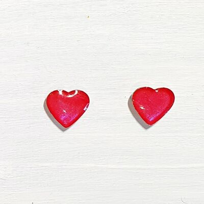 Vibrant iridescent pink studs - Heart ,SKU1279