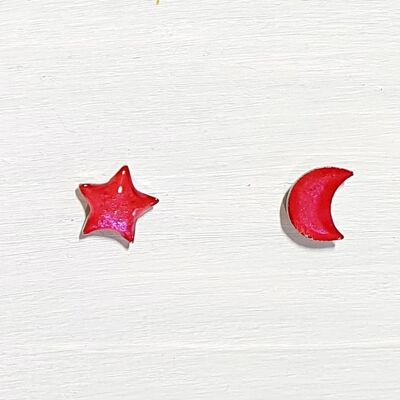 Tachuelas rosas iridiscentes vibrantes - Estrella / luna, SKU1284