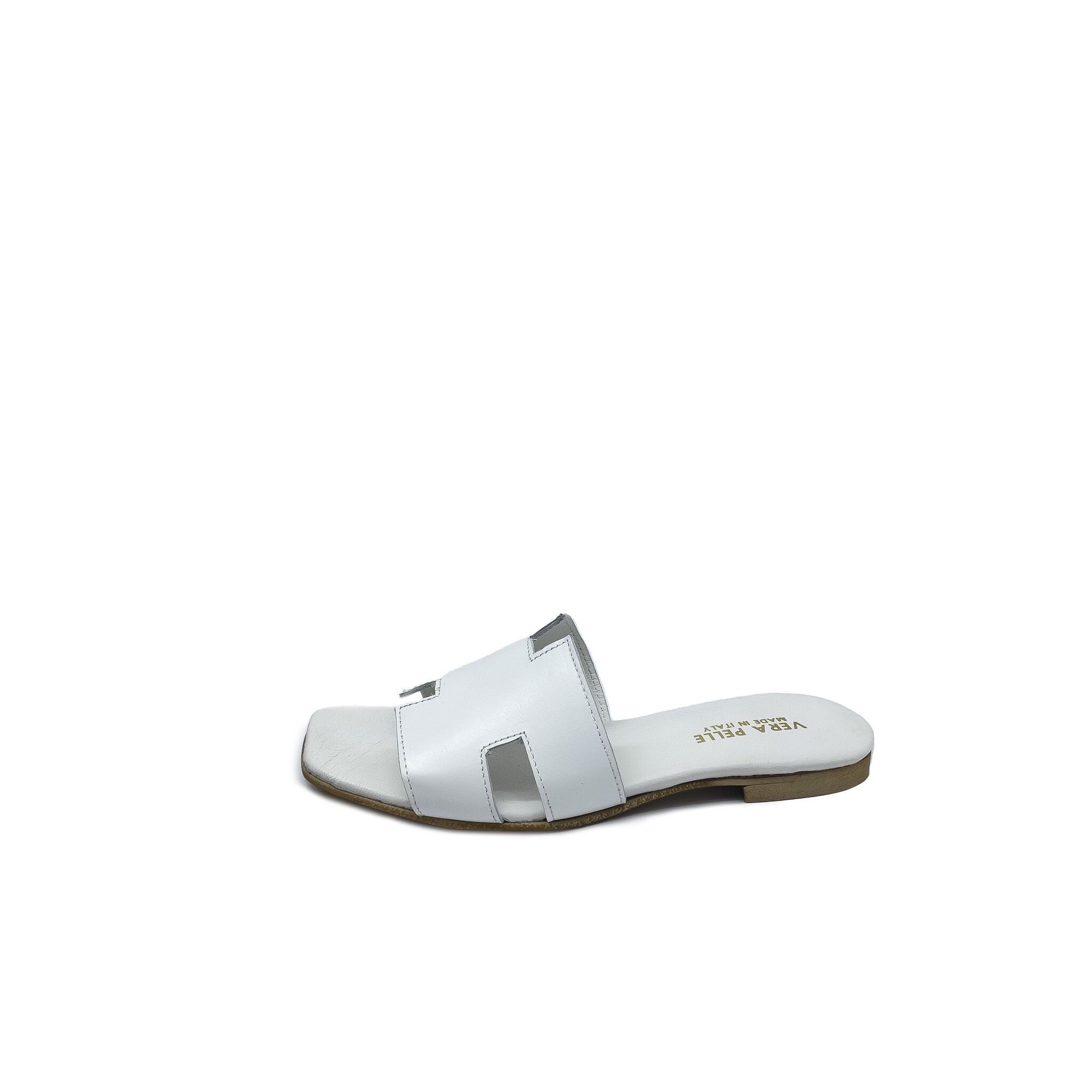 H.01.b Women's Slipper Sandals h - in genuine white leather