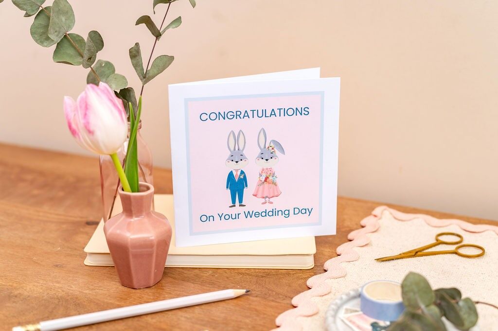 Congratulations On Your Wedding Day Card Two Bunnies Design