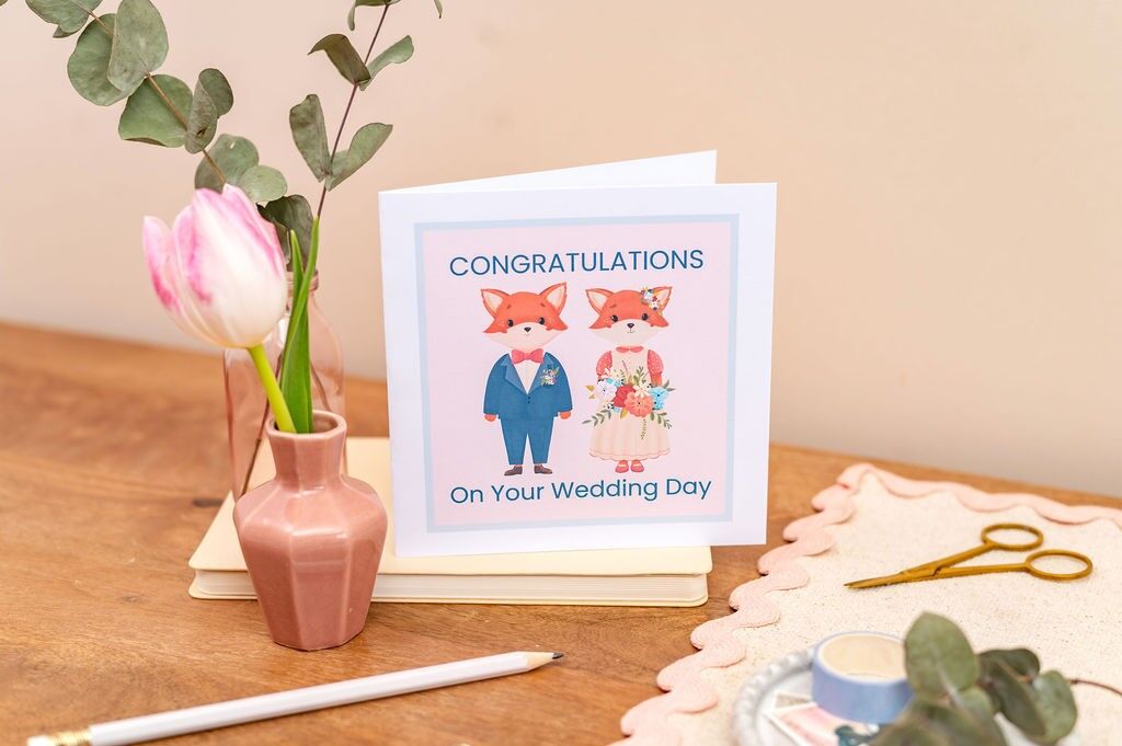 Congratulations On Your Wedding Day Card  Baby Mr & Mrs Fox