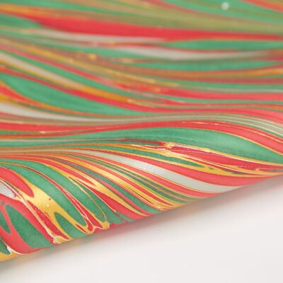 Hand Marbled Gift Wrap Sheet - Striations Festive Mix