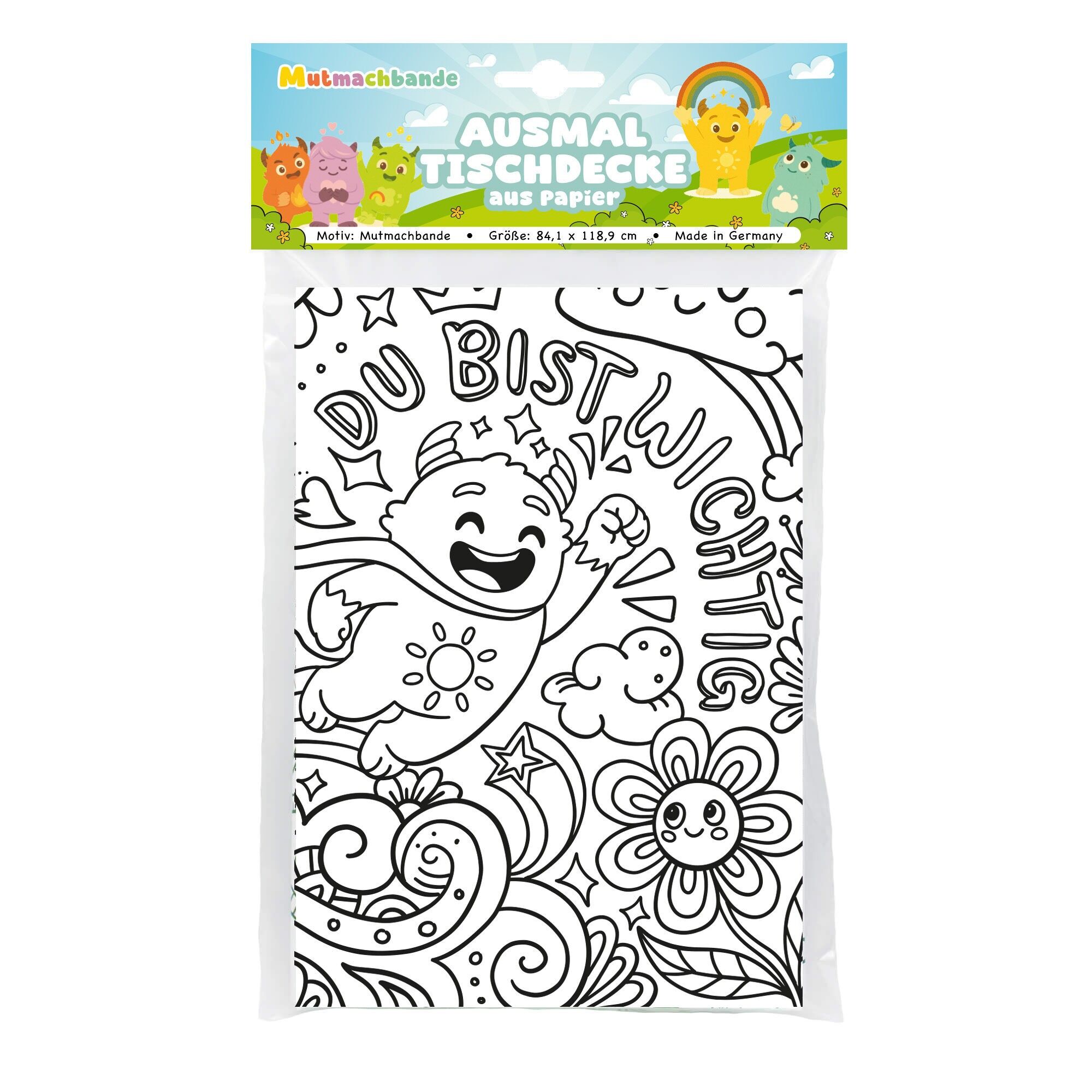 Coloring tablecloth with the "Courage Gang" design