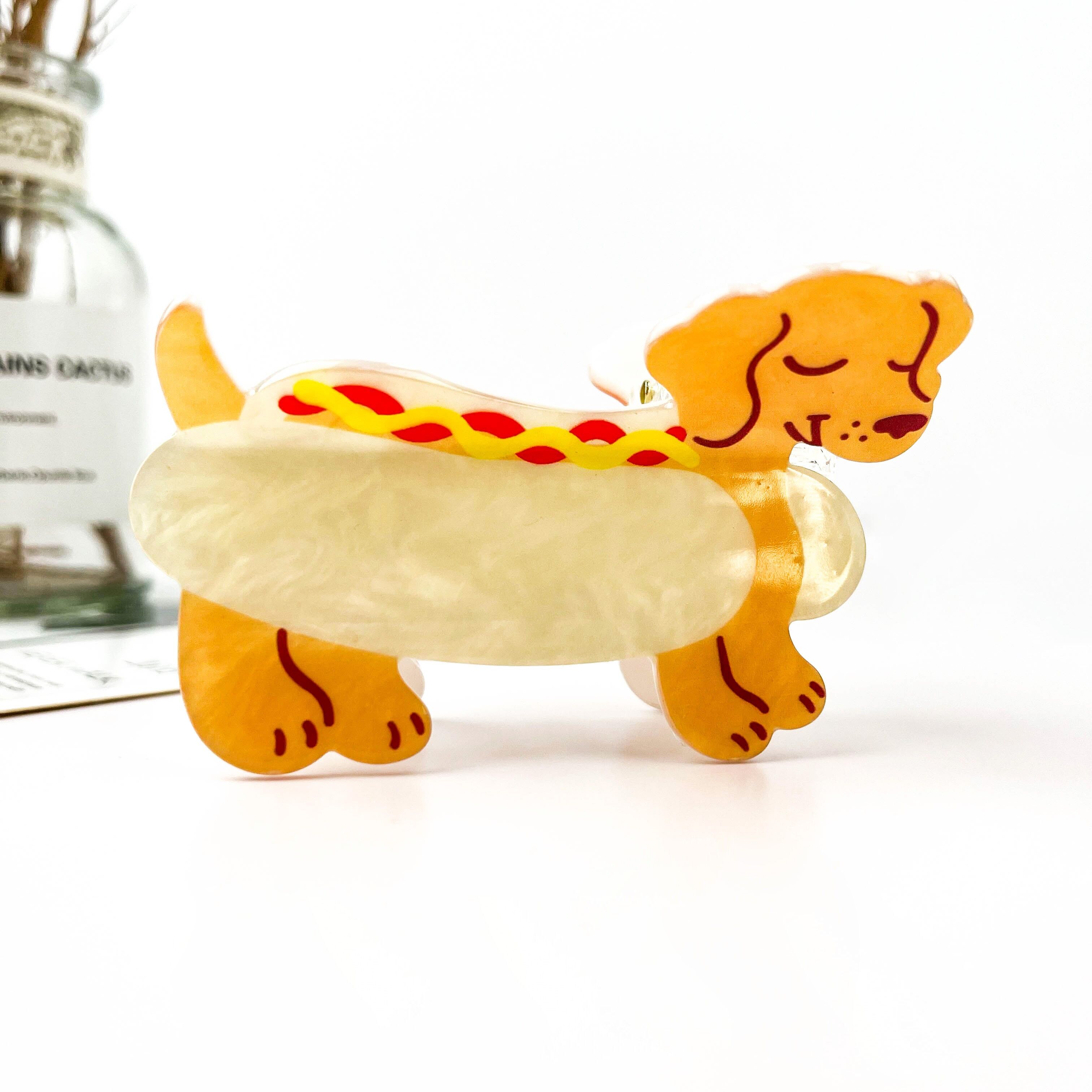 Haarspange aus Acryl in Form einer Hotdog-Wurst – Lustiges Tierdesign