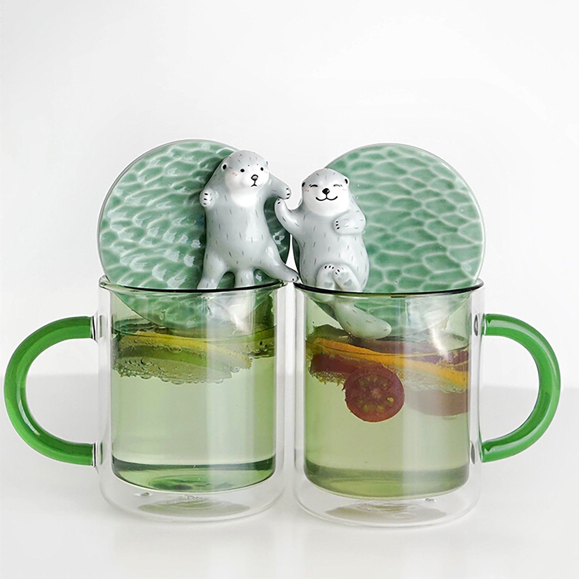 Mugs Duo Loutres avec Couvercles Main dans la Main