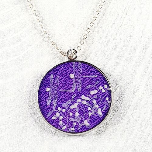 Mistletoe & Dragonflies pendant - purple ,SKU1367