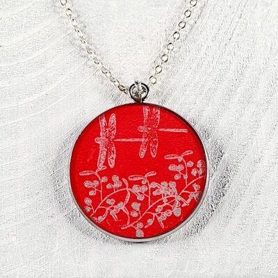 Mistletoe & Dragonflies pendant - Red ,SKU1369
