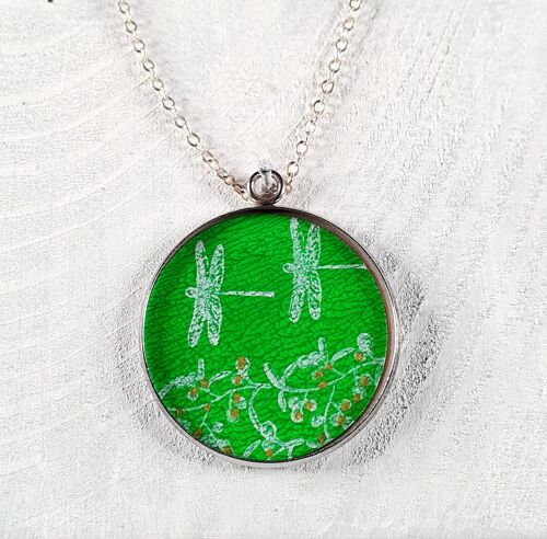 Mistletoe & Dragonflies pendant - Green ,SKU1375