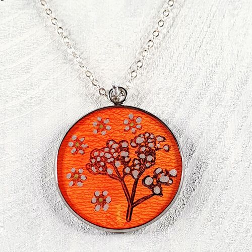 Japanese Garden  Resin pendant necklace - orange ,SKU1390