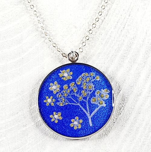 Japanese Garden  Resin pendant necklace - Cobalt blue ,SKU1394