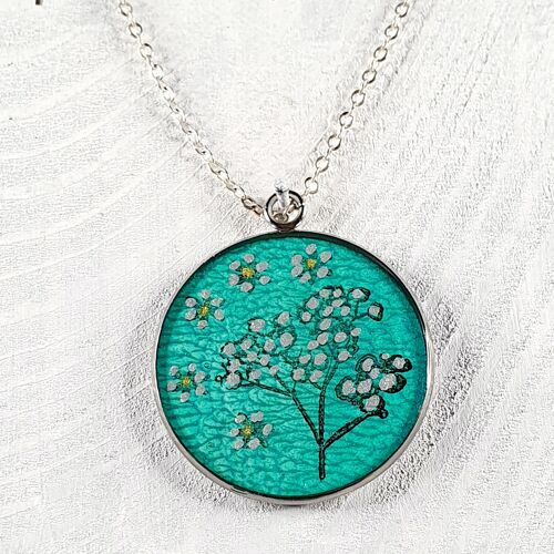 Japanese Garden  Resin pendant necklace - Aqua ,SKU1395