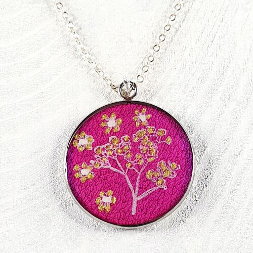 Japanese Garden  Resin pendant necklace - Magenta ,SKU1396