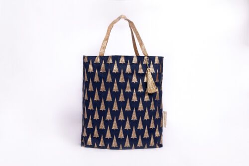 Reusable Fabric Gift Bags Tote Style - Navy Trees (Large)