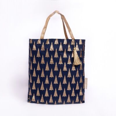 Reusable Fabric Gift Bags Tote Style - Navy Trees (Large)
