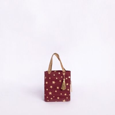 Reusable Fabric Gift Bags Tote Style - Burgundy Stars (Small)