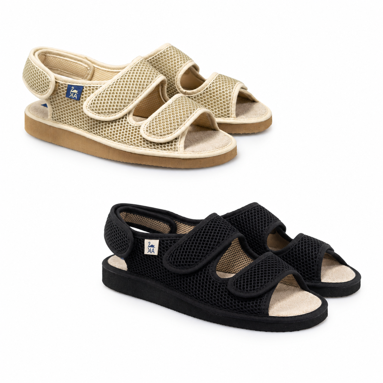 Aire Alster Komfort – Sandalia ligera textil unisex con doble ajuste (Negro/Beige)
