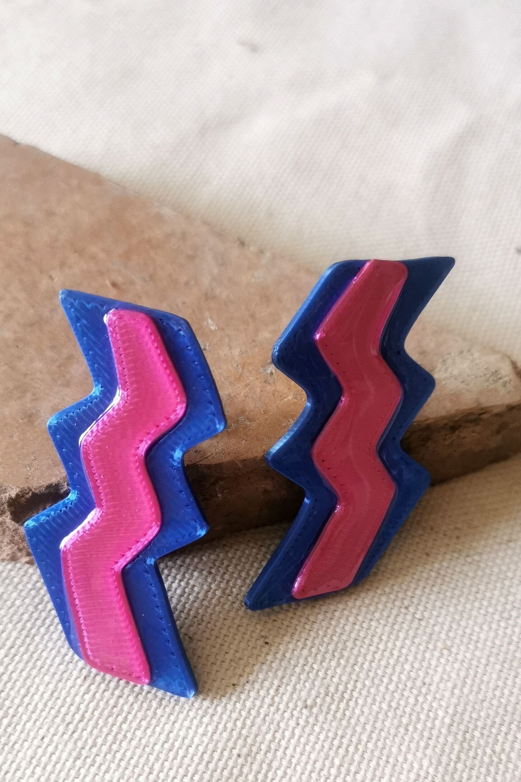 Pink & blue lightning bolt earrings