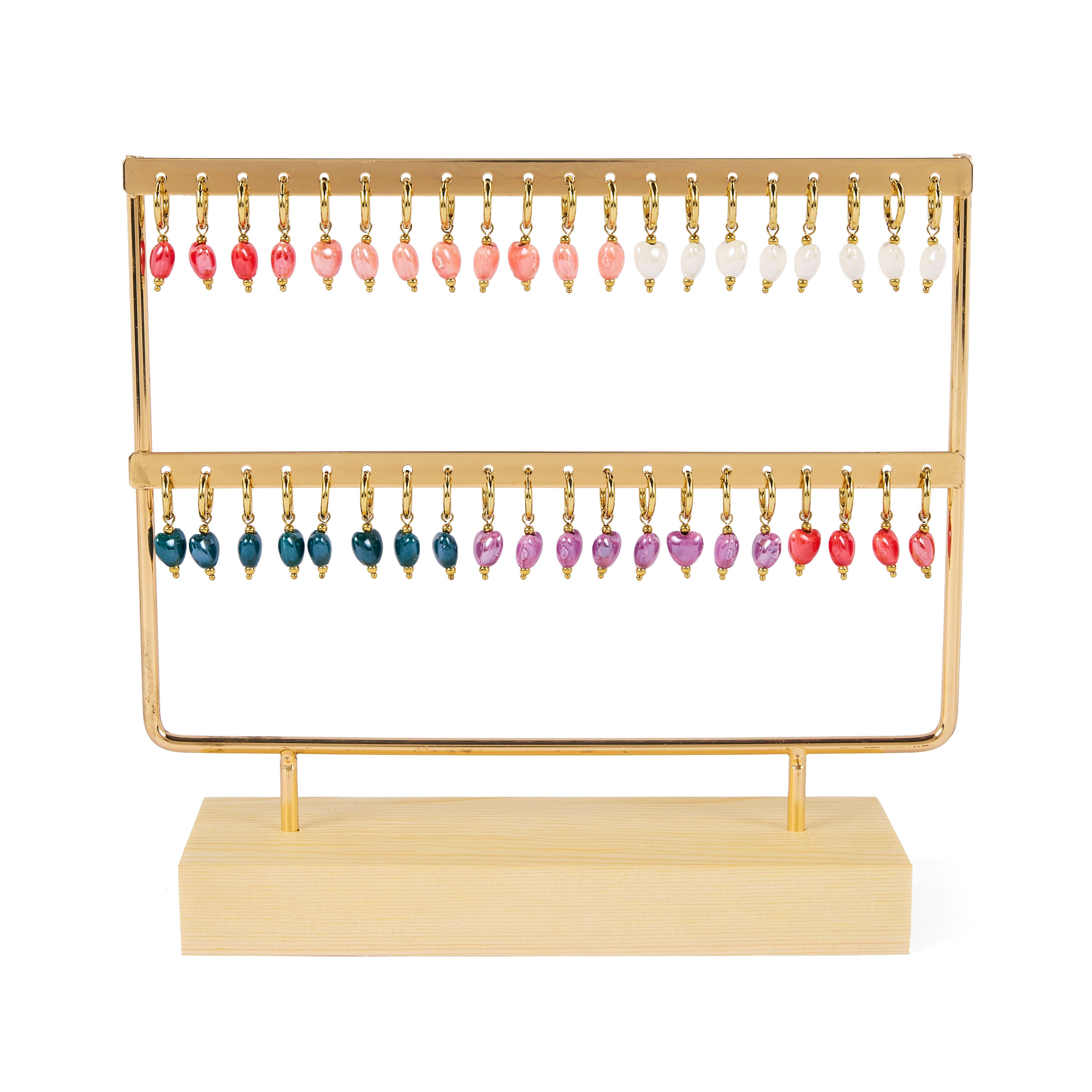 Ohrring-Präsentationsständer aus Edelstahl mit Herzperlen