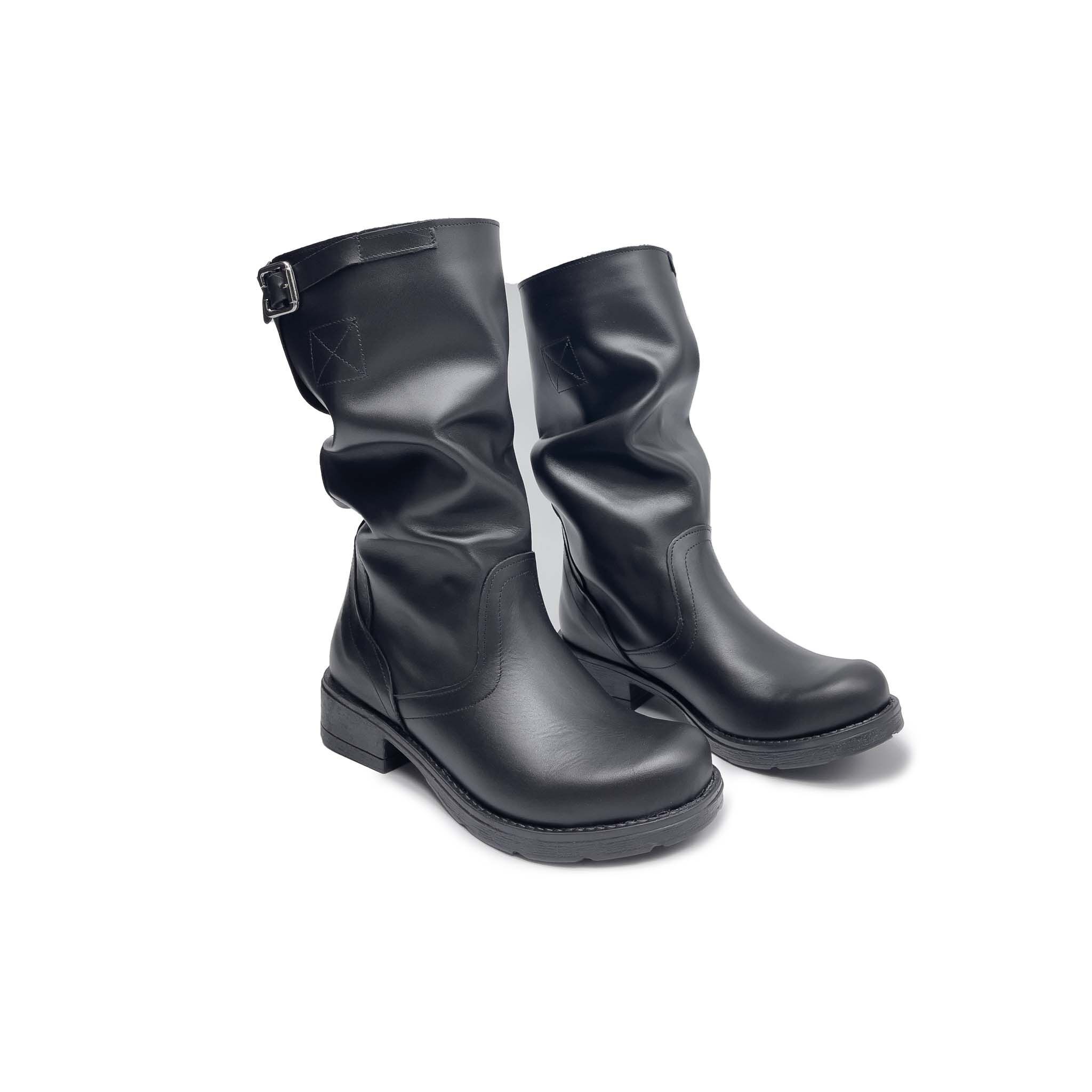 BK22 Women's Buckle Boot - Genuine Leather, Black