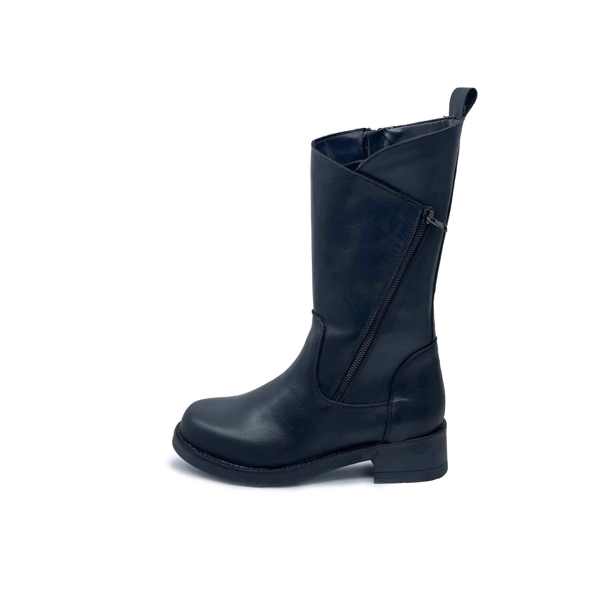 ST.Z20 Women's Boots with Internal and External Zip - in Black Genuine Leather