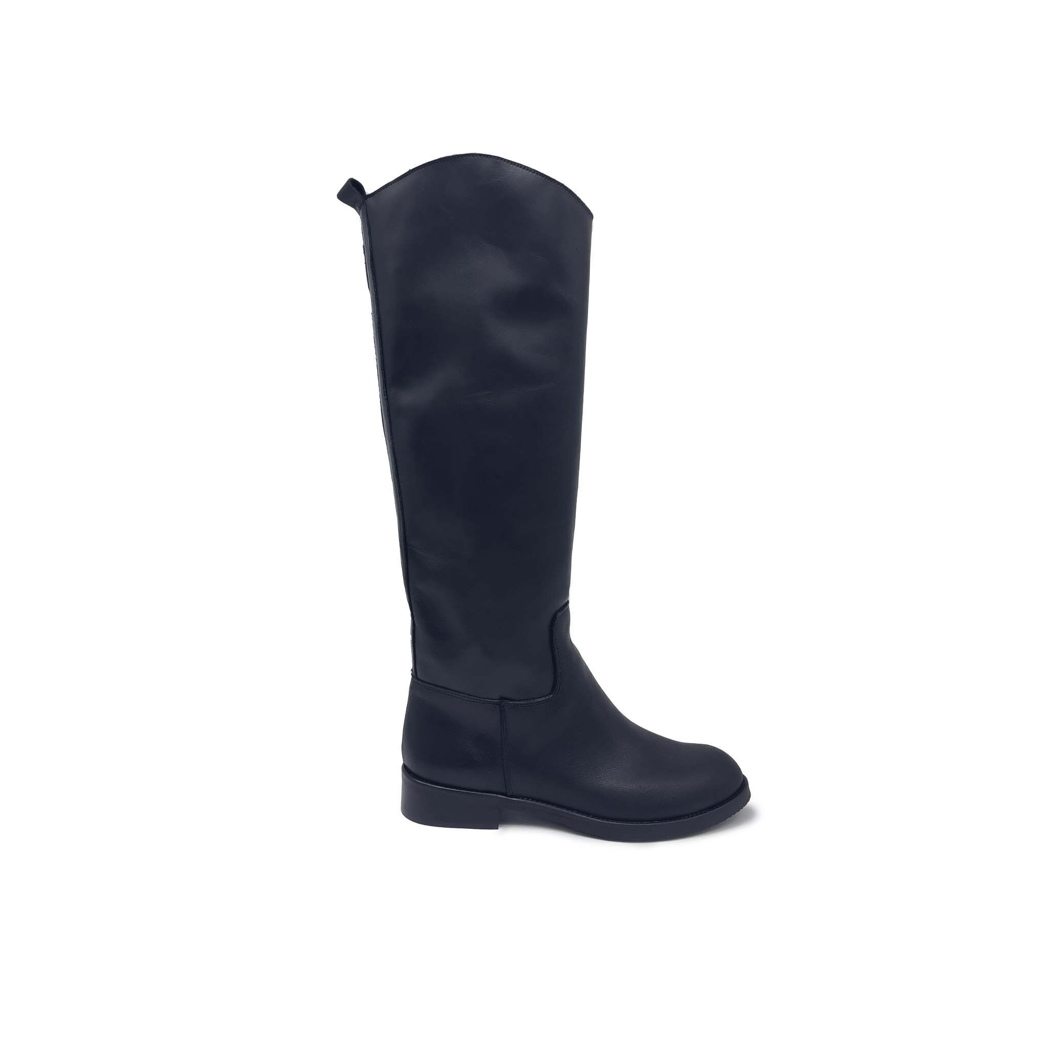 CALLE.Bota de caña curva para mujer 250 - en piel auténtica negra