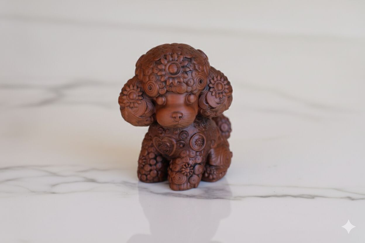 Decorative Poodle Sculpture – Floral Texture Design / hand painted