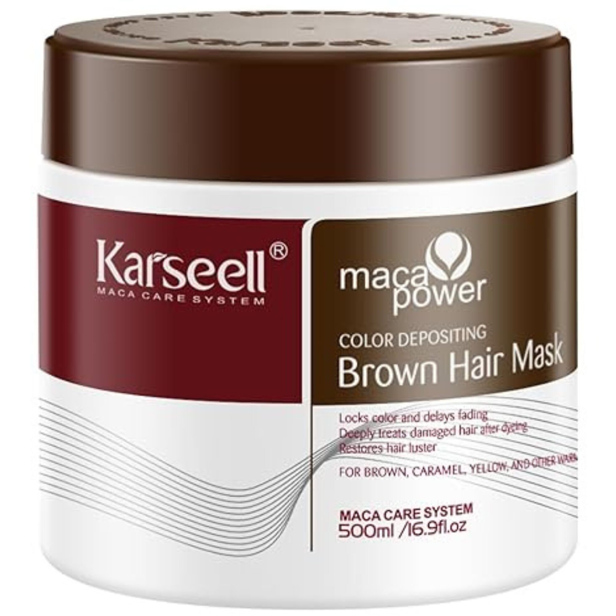 KARSEELL Brown Pigment Hair Mask Conditioner Enhances Brown Tone Nourishing Moisturizing Repairing Anti-Frizz Shine for Dry, Damaged, and Colored Hair Professional 500ml