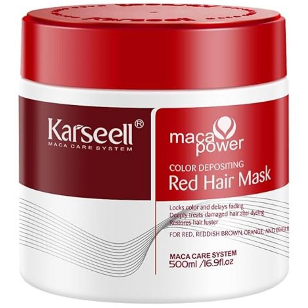 KARSEELL Red Pigment Hair Mask Conditioner Enhances Red Mahogany Copper Tone Nourishing Moisturizing Repairing Anti-Frizz for Dry, Damaged, and Colored Hair, Professional 500ml