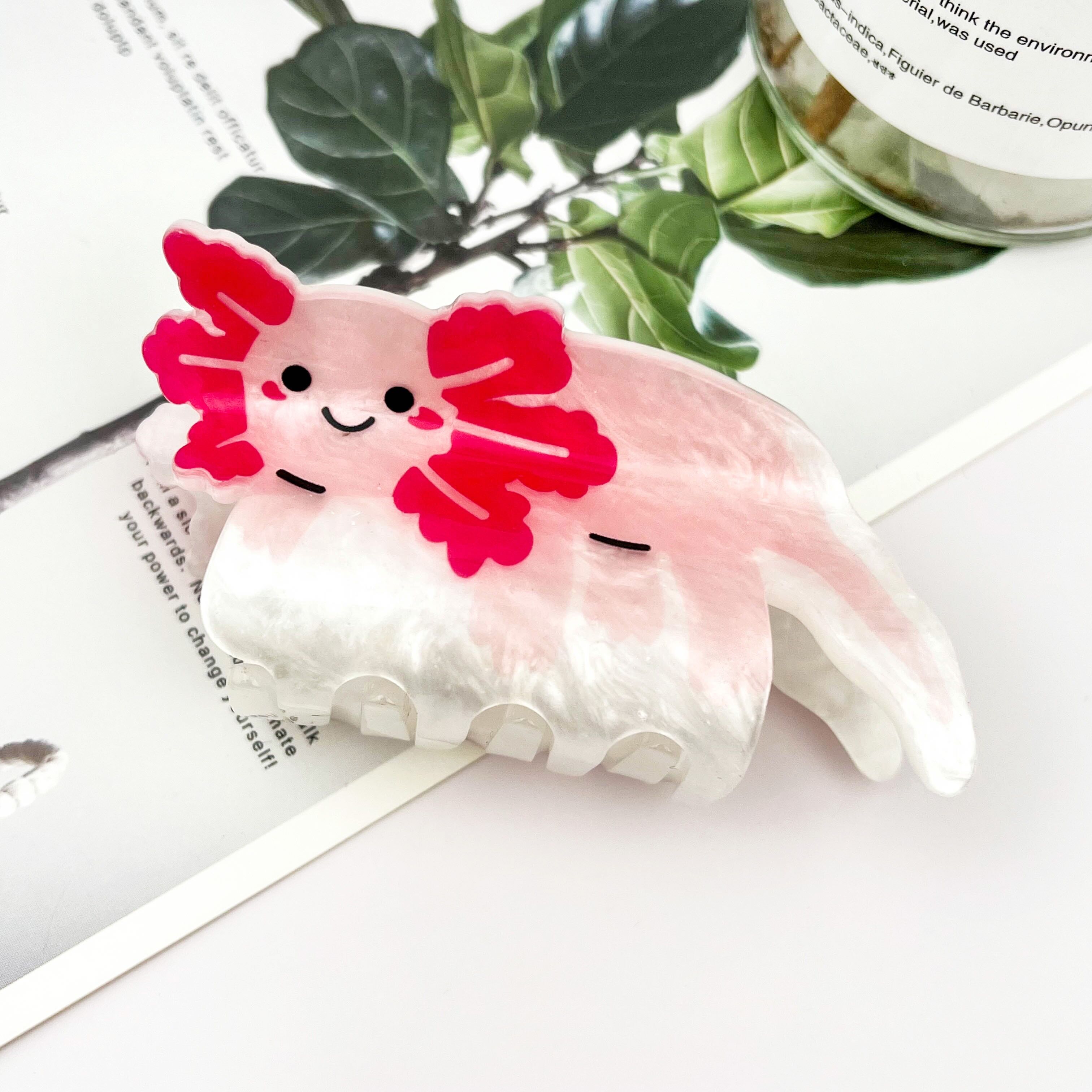 Haarspange aus Acryl mit rosa Axolotl-Motiv – Niedlicher Tierdruck