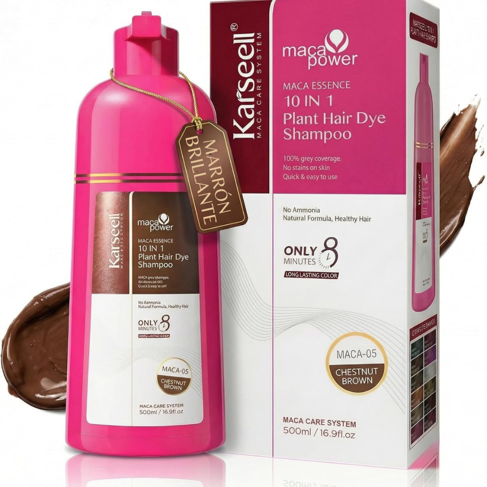 KARSEELL Natural Chestnut Brown Hair Dye Shampoo, Instant Gray Coverage, Argan Oil, Hydrolyzed Keratin, for Dry Hair, 5 Minutes, Paraben-Free, Silicone-Free, 500ml