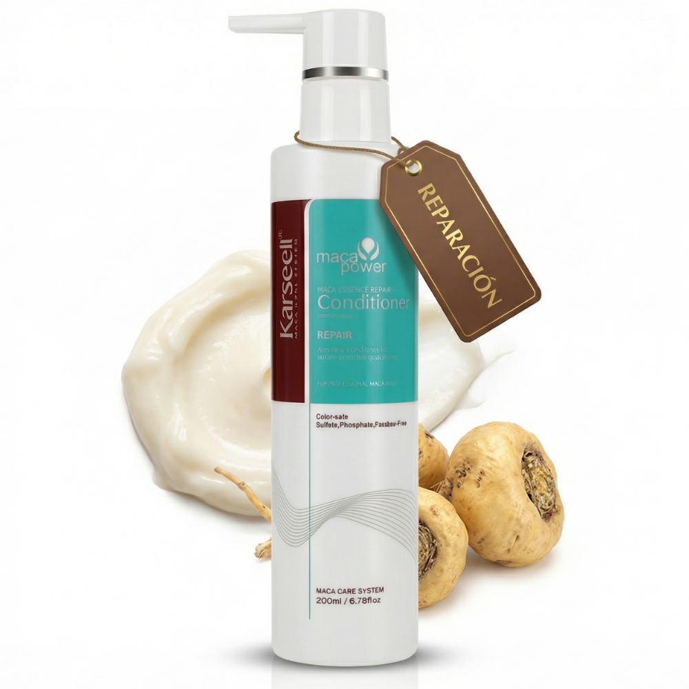 KARSEELL Repair Conditioner with Argan Oil, Maca, and Wheat Proteins. Hydrates and repairs dry and damaged hair. Anti-frizz, softness, and professional shine. Paraben-free. 200ml