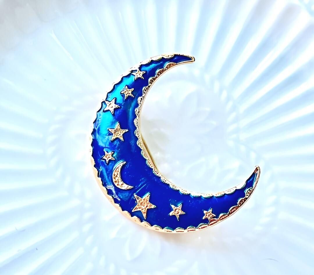 Crescent Moon Enamel Brooch
