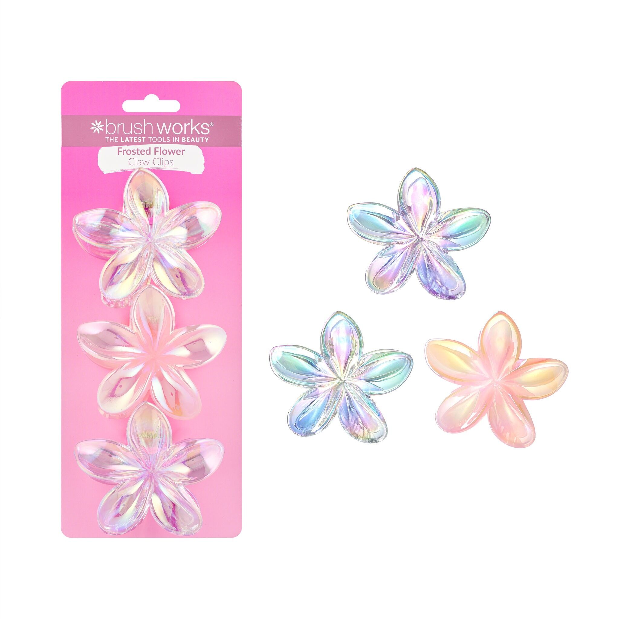 Brushworks Frosted Flower Claw Clips - 3 Pack