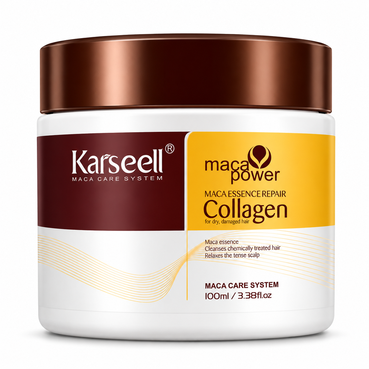 KARSEELL Hair Mask with Collagen, Coconut Oil, Argan Oil, and Maca - Deep Repair, Intense Hydration, Anti-Frizz, for Dry and Damaged Hair, Intense Shine, Professional Travel Size, 100ml