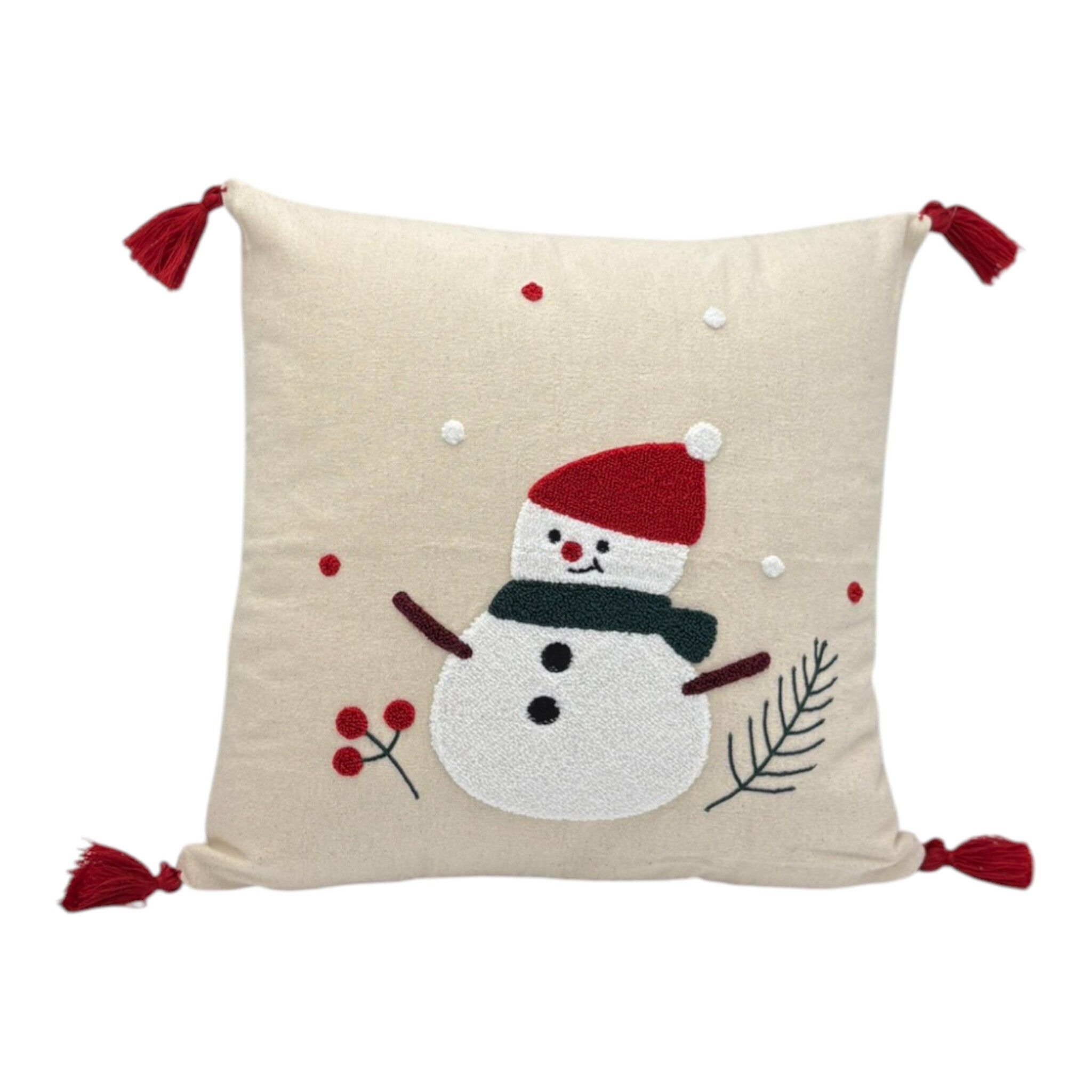 Decorative cushion with punch embroidery - Christmas - Snowman - 43 x 43cm
