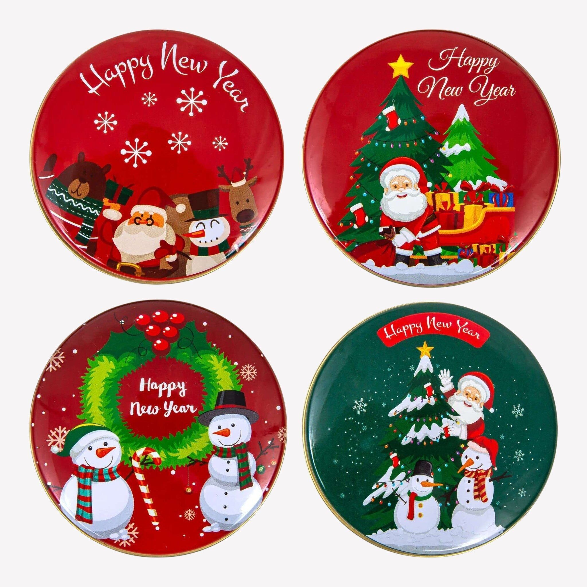 Scented candle in metal tin - set of 4 - Santa Claus & Snowman