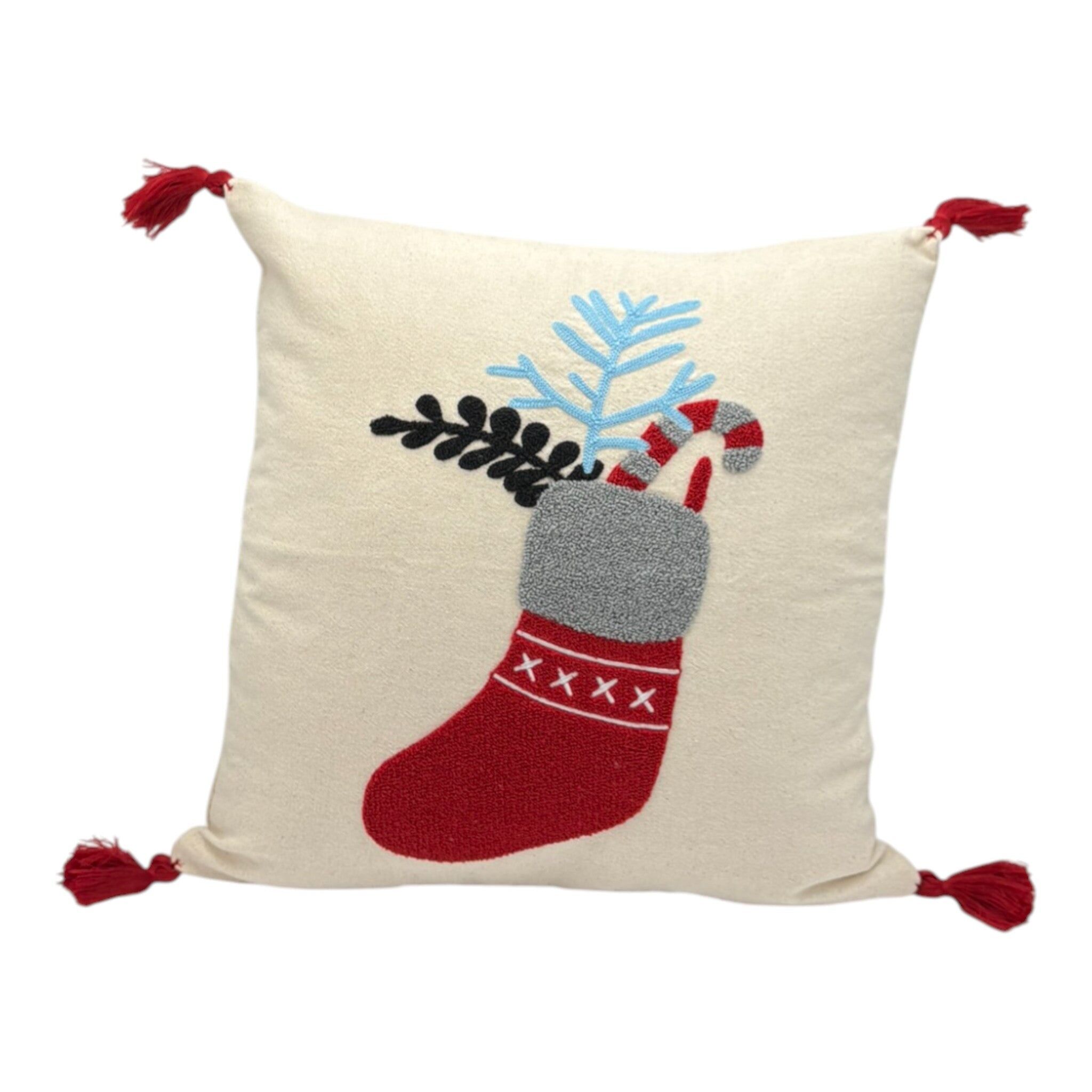 Decorative cushion with punch embroidery - Christmas - Christmas stocking - 43 x 43cm