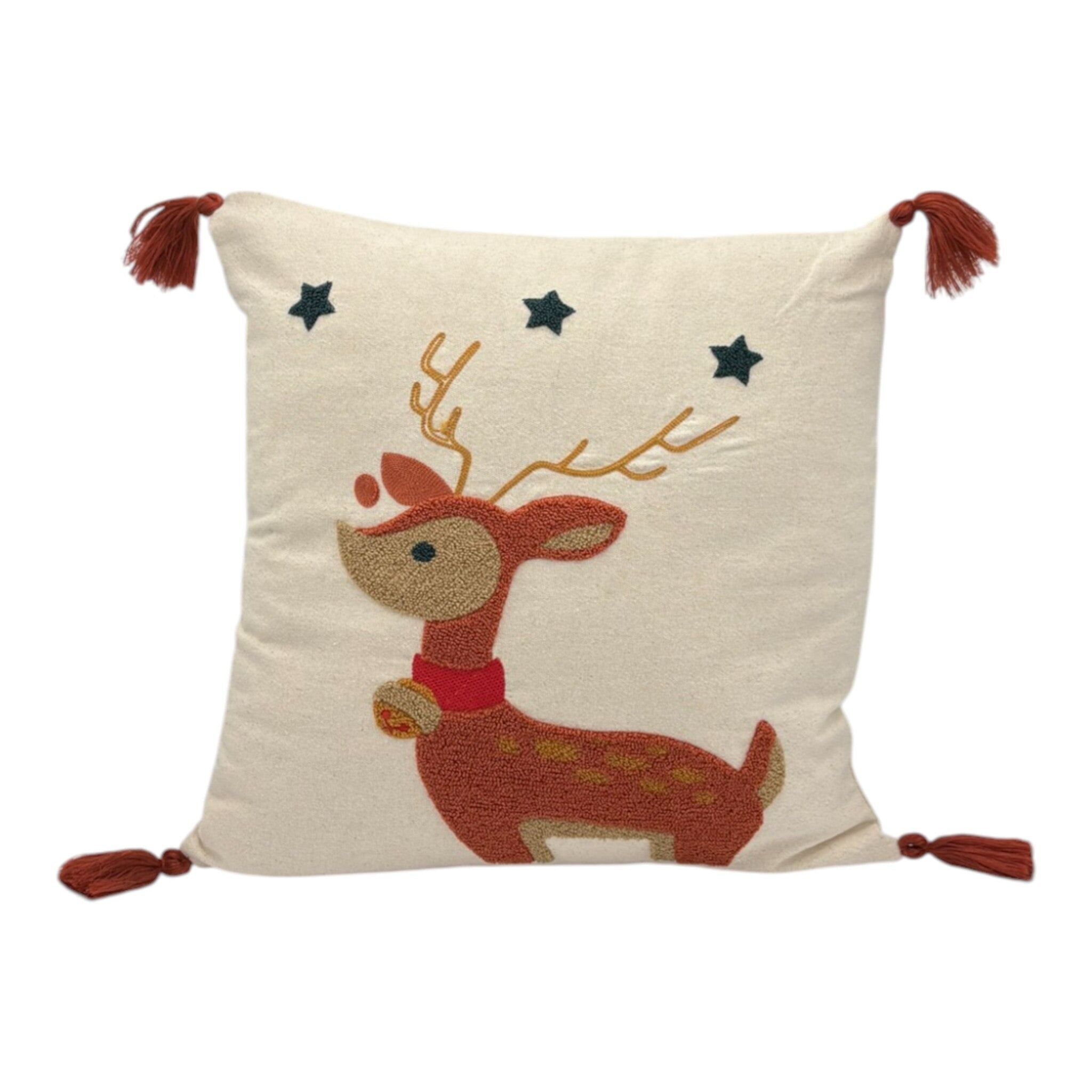 Decorative cushion with punch embroidery - Christmas - Reindeer - 43 x 43cm