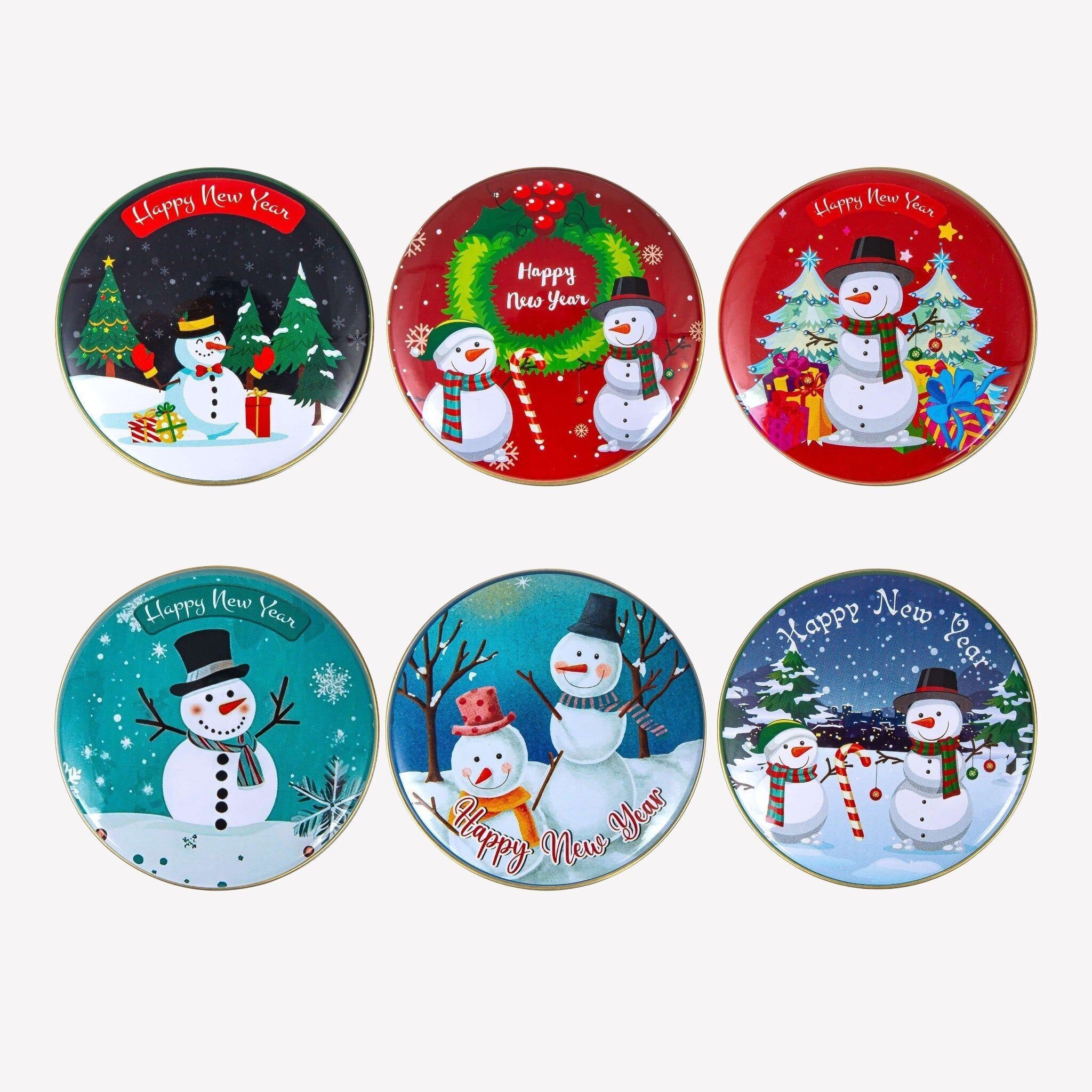 Natural olive oil soap in a festive metal tin - set of 6 - Snowmen - fragrance mix