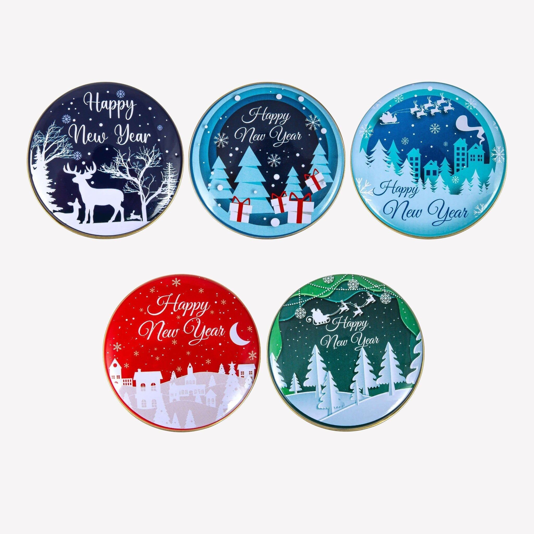 Natural olive oil soap in a festive metal tin - set of 5 - Happy New Year - fragrance mix