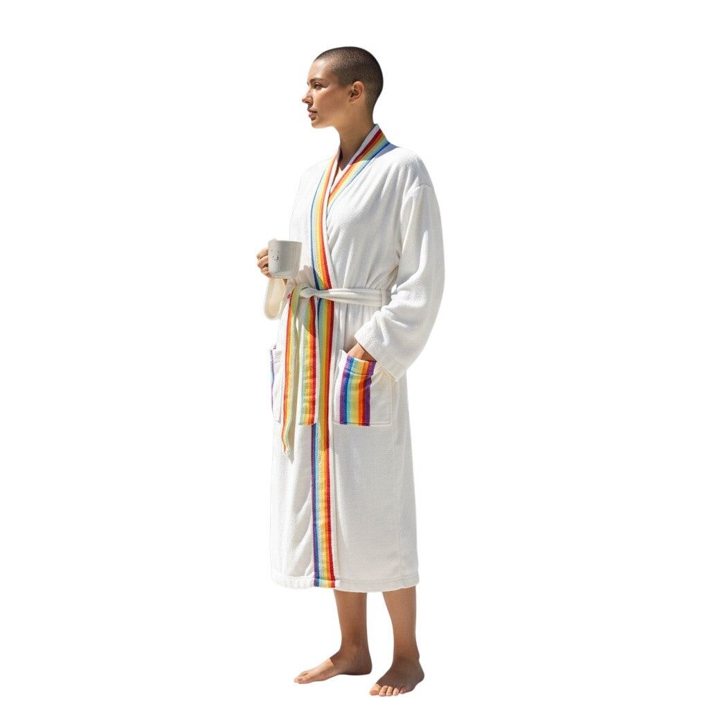 Oversized bathrobe made from 100% cotton with a rainbow design
