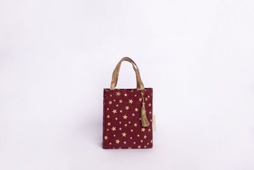 Reusable Fabric Gift Bags Tote Style - Burgundy Stars (Medium)
