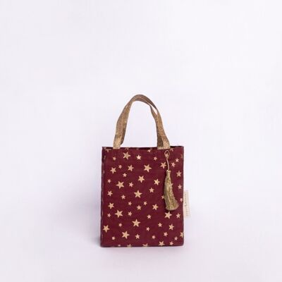 Bolsas de regalo de tela reutilizables estilo totalizador - Estrellas de color burdeos (mediano)