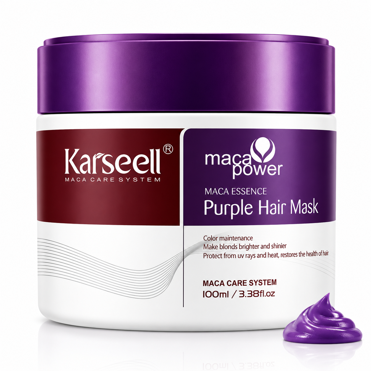 KARSEELL Professional Violet Hair Mask, Anti-Yellow Toning Treatment for Blonde, Gray, Platinum, Bleached, and Frizzy Hair, Moisturizing, Repairing, Anti-Frizz, Collagen, Sulfate-Free, 100ml