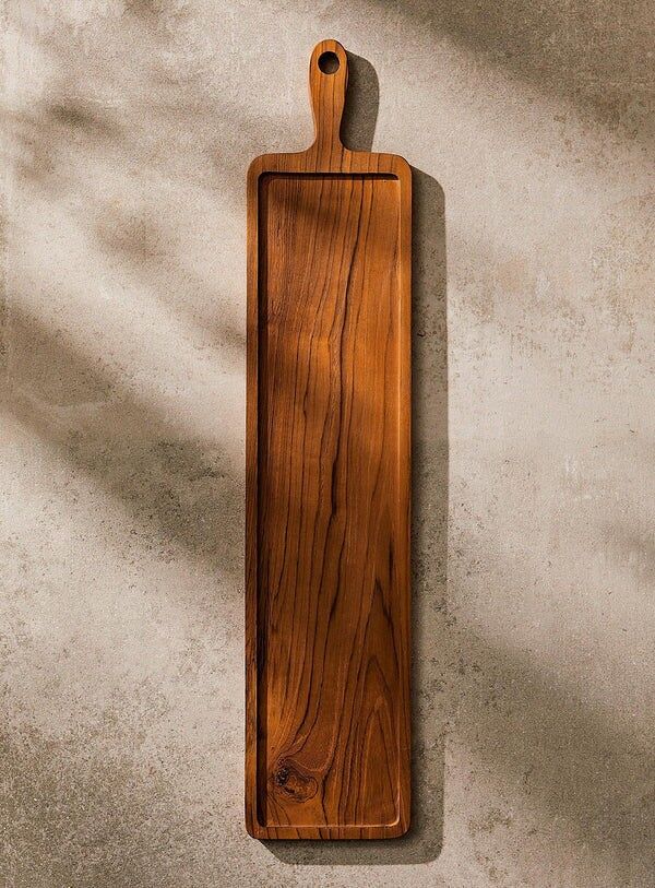 Buy wholesale Rectangular Teak Wood Tray with Handles | Long