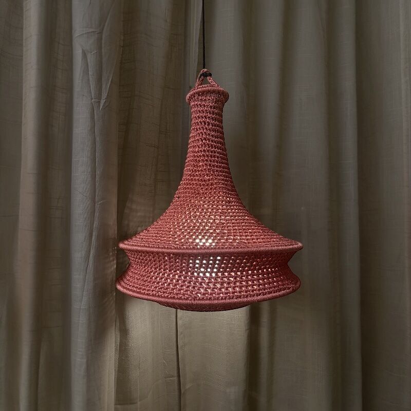 Moroccan Crochet Lamp - Plum Tajine Light | Hand-Crocheted Pendant in 3 Sizes