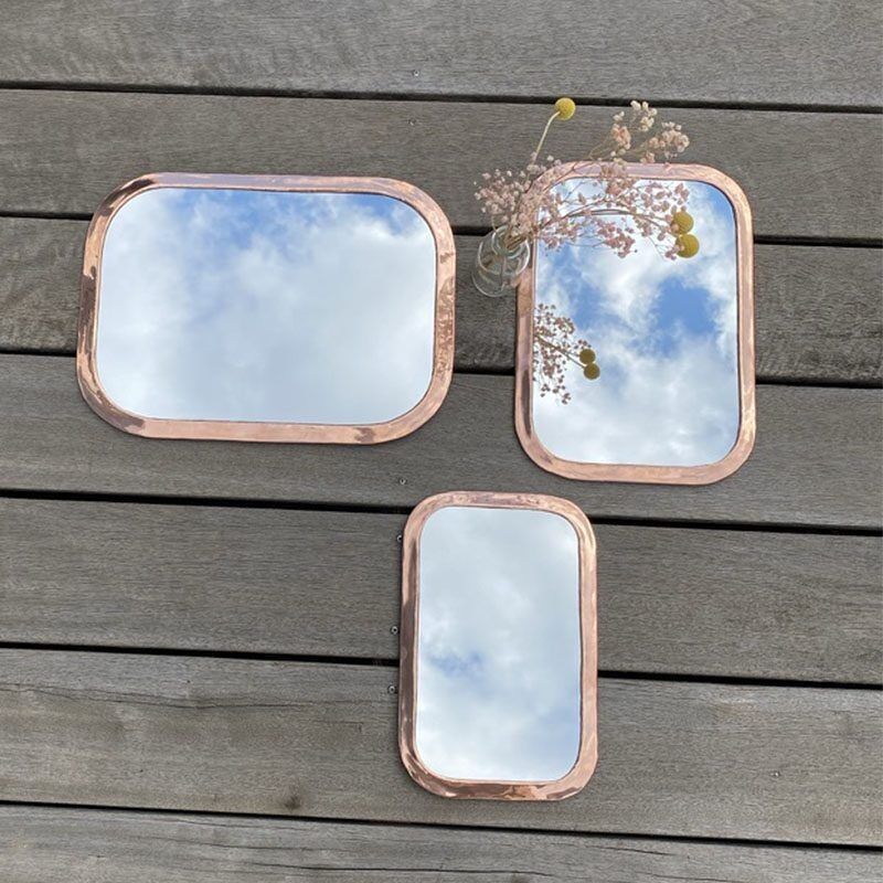 Rectangular Mirror with Rounded Edges - Rose Gold | Handmade Moroccan Metal Mirror