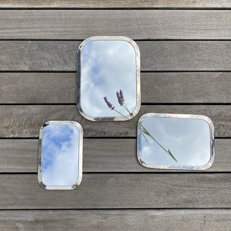 Rectangular Mirror with Rounded Edges - Silver | Handmade Moroccan Metal Mirror